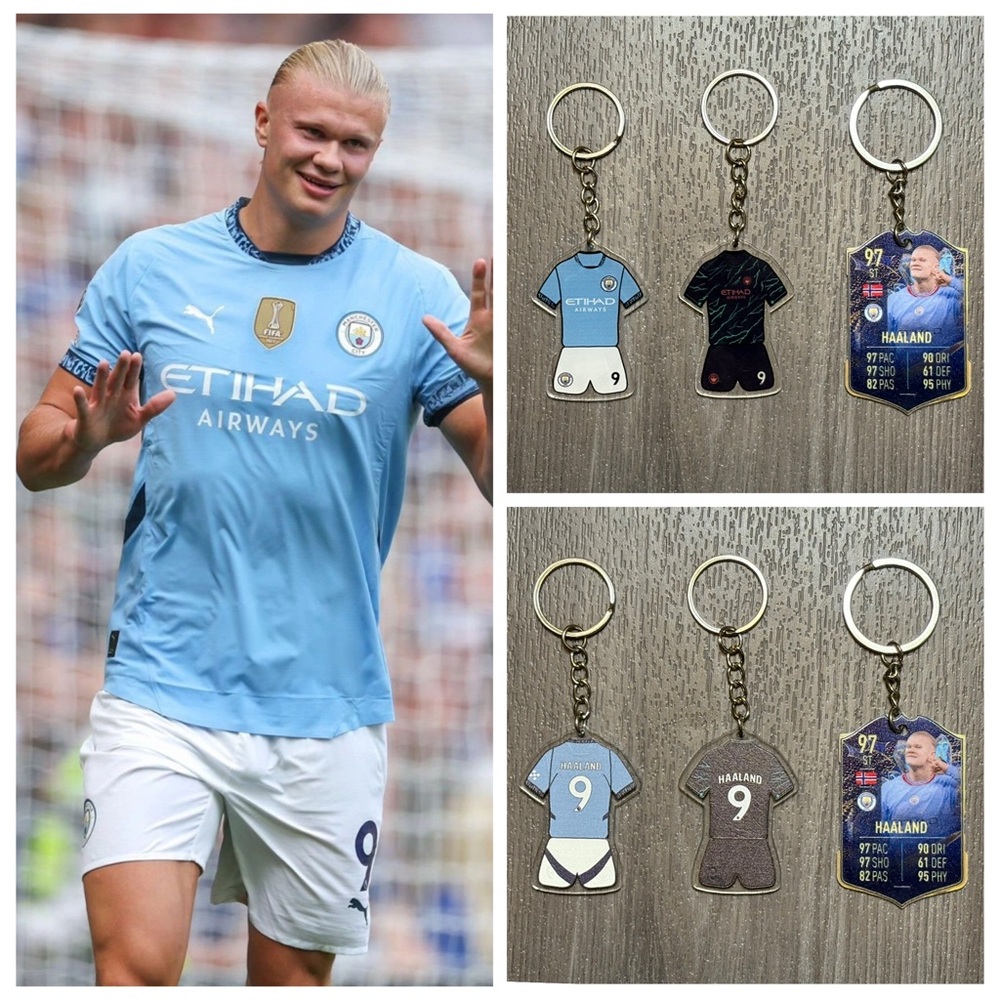 Erling Haaland Manchester City Home Jersey Kit – 3 Keychains Bundle
